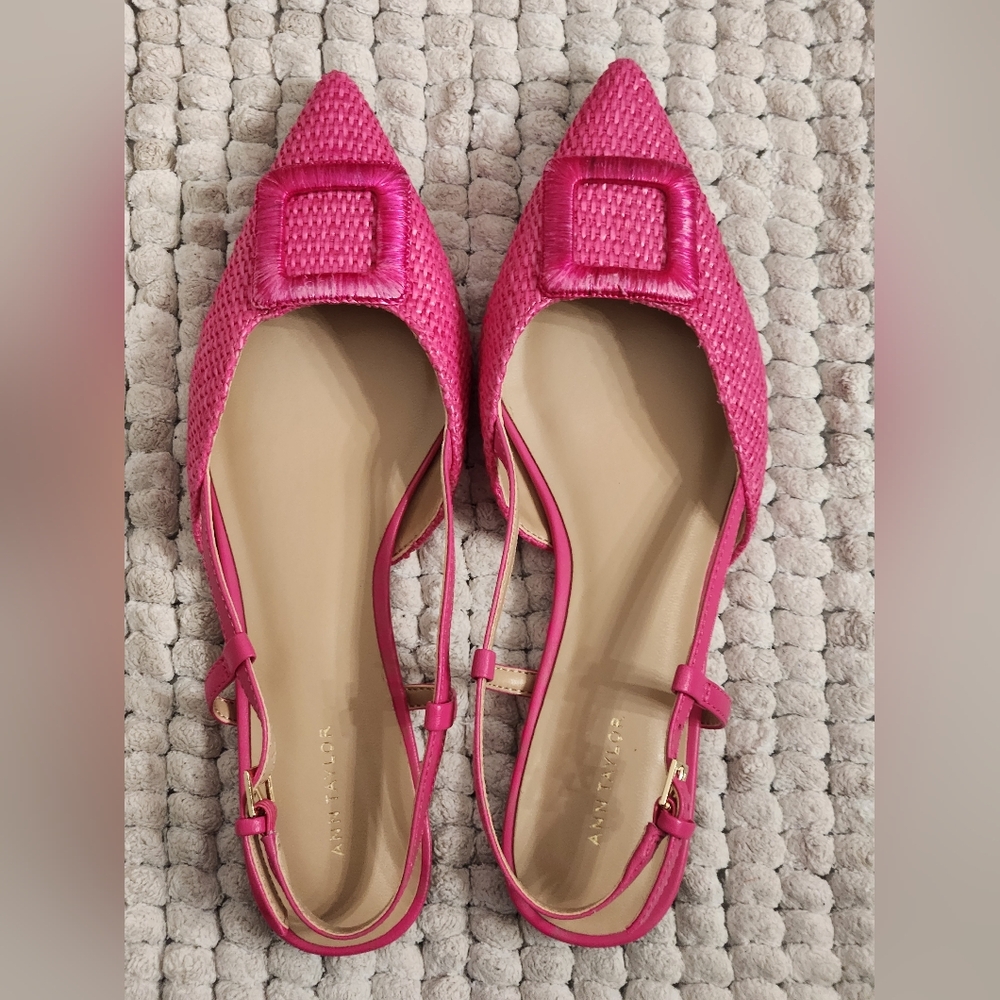 Ann Taylor Fuschia Woven Slingback Flats